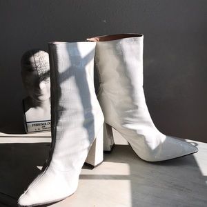 White Croc Detail Booties